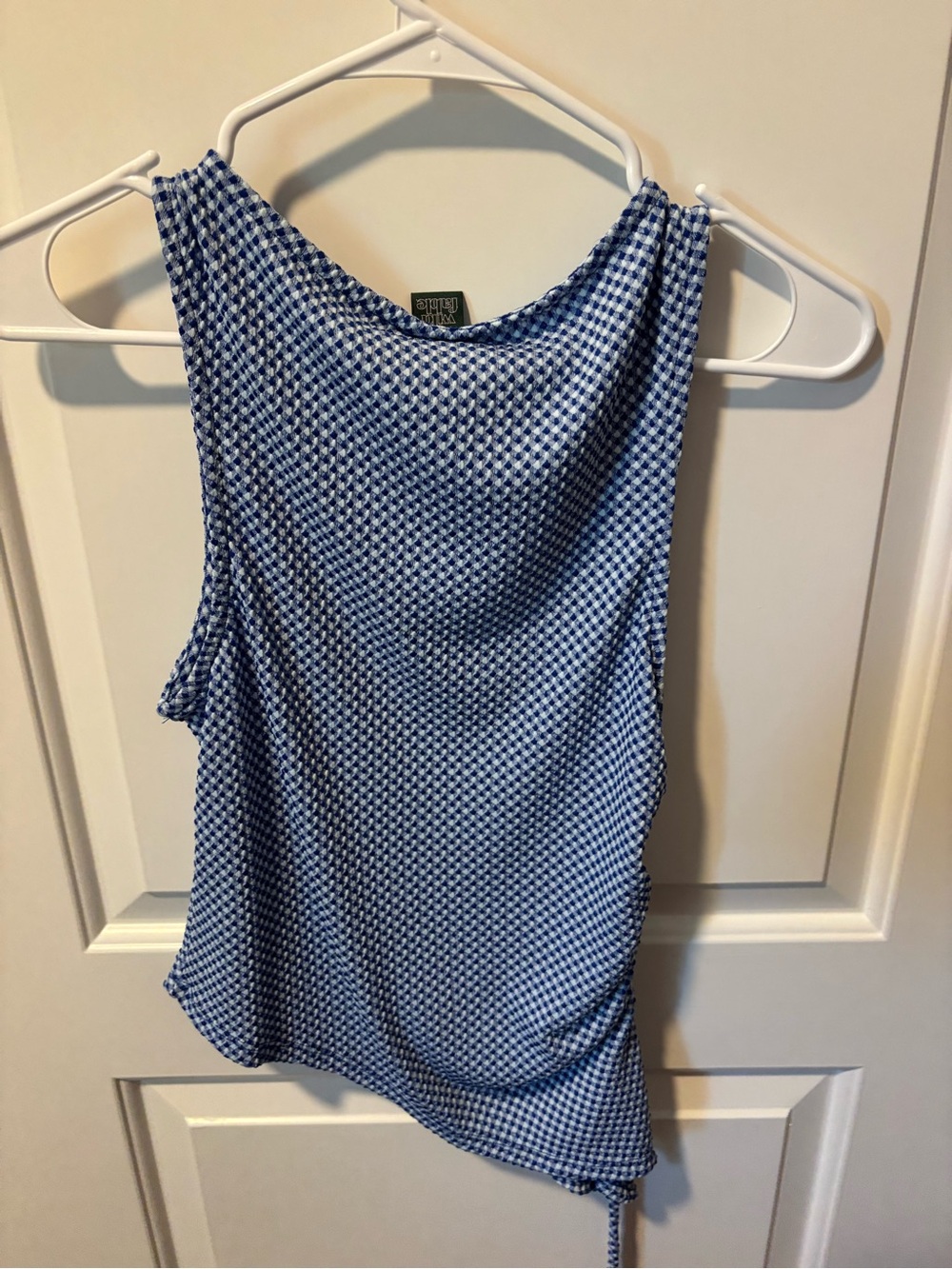 Blue Patterned Ruched Side Tank Top - Picture 5 of 5